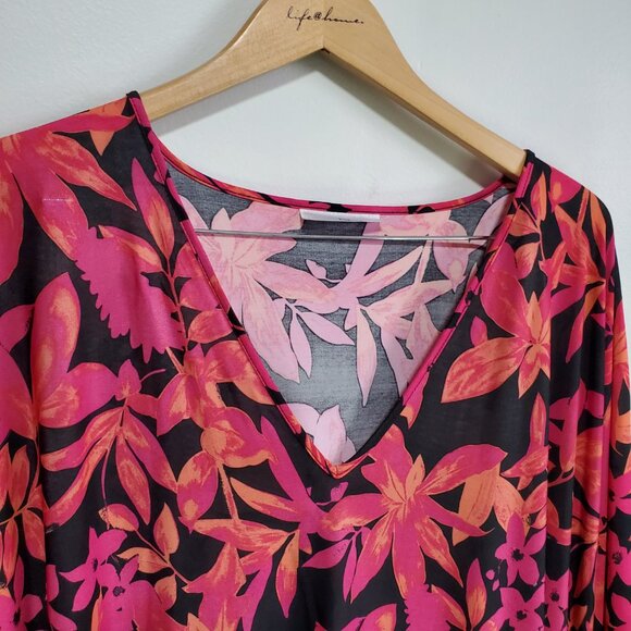 N NATORI Printed Silky Jersey Caftan Cover-Up Tropical Raspberry Multi Womens XL - Picture 2 of 9